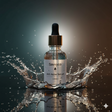 A 30ml bottle of Savvyco Anti Acne Serum centered in a dynamic water splash
